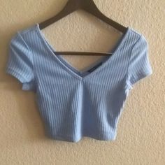 Gorgeous Baby Blue Ribbed V Neck Crop Top Shein Xs Excellent Condition Never Used Fitted Basic Blue Crop Top, Basic Fitted Blue Crop Top, Light Blue Ribbed Summer Top, Blue Fitted Basic Tops, Fitted Blue Basic Tops, Blue Ribbed Cotton Crop Top, Light Blue Fitted Ribbed Top, Casual Blue V-neck Crop Top, Blue Ribbed Stretch Crop Top