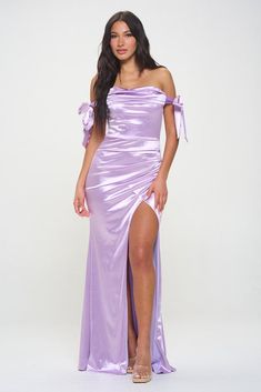 Fitted Satin Dress With Ruched Bodice And Maxi Length, Purple Fitted Off-shoulder Gown, Fitted Off-shoulder Purple Gown, Fitted Satin Maxi Dress With Sweetheart Neckline, Purple Sweetheart Neckline Dress For Prom, Purple Sweetheart Neckline Dress For Prom Season, Fitted Off-shoulder Satin Prom Dress, Fitted Satin Off-shoulder Dress For Prom, Fitted Off-shoulder Satin Dress For Wedding