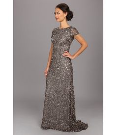 Adrianna Papell Cap Sleeve Scoop Back Beaded Down Dress Charcoal - Zappos.com Free Shipping BOTH Ways Dresses For Fall Wedding, Fall Wedding Attire, Wedding Grey, Gold Sequin Gown, Dresses For Fall, Silver Gown, Perfect Bridesmaid Dress, Mob Dresses, Sequin Gown