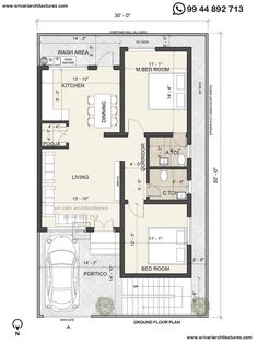 the floor plan for a two bedroom apartment with an attached kitchen and living room area