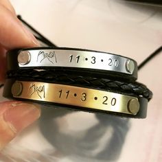 Black Bracelets For Party On Valentine's Day, Silver Bracelets For Party Or Gift, Adjustable Engraved Couples Jewelry, Silver Bracelets For Party As A Gift, Silver Bracelets For Party, Great As Gifts, Silver Bracelets For Party, Adjustable Bracelets For Valentine's Day Party, Personalized Band Bracelet For Gift, Personalized Black Bracelets For Parties