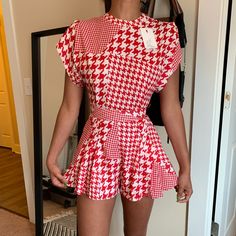 Amazing Romper It Is Just Too Small On Me! I'm 5'7 And Typically Wear A 00/0. This Is Brand New And Never Worn :( I Don't Want To Give Her Up But I Must. Chic Plaid Jumpsuits And Rompers For Summer, Chic Summer Plaid Jumpsuits And Rompers, Chic Plaid Jumpsuit For Summer, Fitted Gingham Jumpsuits And Rompers For Spring, Spring Fitted Gingham Jumpsuits And Rompers, Red Houndstooth, White Playsuit, Off Shoulder Romper, Black Playsuit