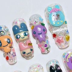 @ifwbabylon on Instagram: "Did somebody say Tamatown???!?!   #pressonnails #japanesenailart #pressonnailssg #pressonnailsforsale #kawaiinails #singapore #smallbusiness #tamagotchi #tamagotchinails" Tamagotchi Nails, Harajuku Barbie, Tokyo Trip, Angel Blue, Japanese Nail Art, Kawaii Nails, Dream Nails, Nails Inspo