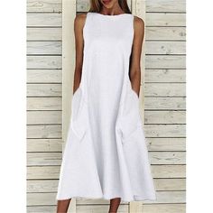 Season:Summer; Fabric:Linen; Sleeve Length:Sleeveless; Look After Me:Machine wash; Gender:Women's; Style:Casual,Streetwear; Elasticity:Micro-elastic; Occasion:Vacation; Fit Type:Loose Fit; Dresses Type:White Cotton Dress,White Dress,Sundress; Design:Pocket; Neckline:Crew Neck; Listing Date:03/15/2024; Bust:; Length:; Shoulder Width:; Waist:; Fit US Size:; Fit UK Size:; Fit EU Size:; Dress Length Type:Maxi Dress; Print Type:non-printing Blue Yellow Grey, Women's A Line Dresses, Summer Basics, Casual White Dress, Beach Tropical, White Dresses For Women, Midi Dress Summer, Maxi Dress Cotton, Dresses By Length