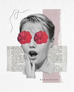 Collage of a surprised woman face with pink flowers and newspaper. Surprised Woman, Vintage Collage Art, Vintage Collage, Collage Art, Montreal, Pink Flowers, A Woman, Art Print, Collage