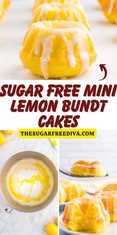 sugar free mini lemon bundt cakes with icing on top and in the middle