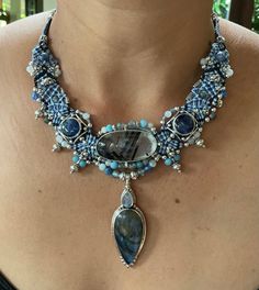 Gorgeous tourmaline, rutilated quartz,  kyanite and sterling silver macrame necklace by Isha Elafi Handmade Bohemian Kyanite Jewelry, Woodstock Ny, Stone Wrapping, Macrame Necklace, Treasure Island, Hello Gorgeous, Rutilated Quartz, Beaded Necklaces, Art Jewelry