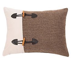 two decorative pillows with black handles on them