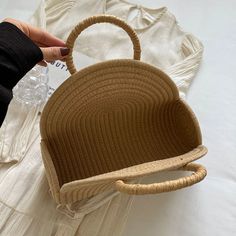 Introducing the Ceren Woven Half Moon Bag - a fun and unique addition to your accessories collection! Made with woven rope, this bag features a stylish half moon shape. Perfect for adding a chic touch to any outfit. Size: 28cm x22cm x11cm/W11.02"xH8.66"xD4.33" Gender: WOMEN Item Type: Handbags, Top Handle Bag Shape: Circular, Half Moon Main Material: Cotton/Polyester Rope Decoration: Ring Handle Technique: Cotton Rope Weaving Rope Weaving, Rope Decor, Moon Bag, Origami Folding, Rope Weave, Straw Tote Bag, Ring Handle, Moon Shape, Crochet Tote Bag