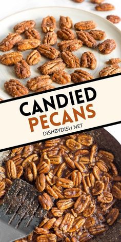 candied pecans on a plate with a fork