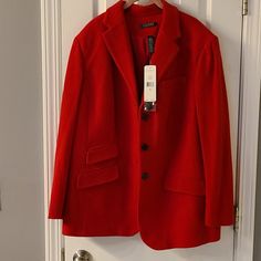 Madison Red Blazer 3 Button- 4 Pocket Blazer. Classic Red Sport Coat With Pockets, Classic Red Sport Coat, Classic Red Button-up Blazer, Red Single Breasted Button-up Blazer, Red Notch Lapel Business Outerwear, Single-breasted Red Button-up Blazer, Classic Red Outerwear With Notch Lapel, Classic Red Notch Lapel Outerwear, Red Single-breasted Business Outerwear