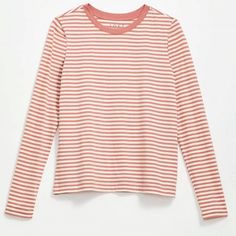 Nwt Loft Cotton Long Sleeved Stripe Tee In Summer Rose (Pink And Cream). From A Clean And Smoke Free Home. Pink Fall Loungewear Tops, Fall Pink Loungewear Tops, Basic Pink T-shirt For Fall, Casual Pink Tops For Fall, Pink T-shirt For Fall Loungewear, Basic Long Sleeve Pink T-shirt, Basic Pink Tops For Loungewear, Pink Long Sleeve T-shirt For Loungewear, Summer Rose