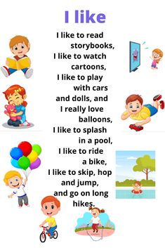 a poster with some words and pictures on it that say i like to read books