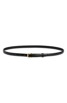 The Stockholm-based design duo expands their arsenal of timeless accessory staples with this slender belt crafted from smooth, glossy leather and cinched with a polished buckle. Leather Made in Italy Belts Aesthetic, Fashion Airport, Designer Belt, Fabric Gift Bags, Timeless Accessories, Fabric Gifts, Free Fabric, Fit Inspo, Black Belt