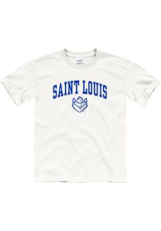 Your future Saint Louis Billikens will be ready for the game with this Saint Louis Billikens Youth White Short Sleeve Tee. This Midsize T-Shirt features a screen printed team name and mascot. Screen print graphic on center chest, Crew neck, Short sleeve, Basic fit, Perfect staple item!, 100% Cotton, Machine Washable White Short Sleeve T-shirt With Team Logo, White Game Day Fan Apparel T-shirt, White Fan Apparel T-shirt For Game Day, White Graphic T-shirt For Game Day, White Team Logo T-shirt For Team Spirit, White T-shirt With Team Logo For Team Spirit, White Logo Print T-shirt For Game Day, White Graphic Tee With Team Logo, White Logo Print T-shirt For Fan Gear