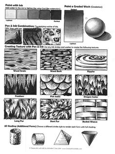 an image of some different types of art and design elements in black and white, with text