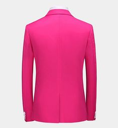 Finely crafted from high-quality material, durable and timeless, this single-breasted 3 piece pink suit is fully lined and has two exterior flap pockets. The long-lasting fabric is soft and comfortable. The slim fit suit jacket has two functional breast pockets, one exterior, and one interior. This classic deep pink outfit is the right choice to wear for those special days such as weddings, proms, anniversaries, even formal business functions. You absolutely can’t go wrong with this stylish men' Hot Pink Suit, Prom Tuxedo, Modern Suits, Pink Suit, Tuxedo Wedding, Slim Fit Suits, Polyester Pants, Custom Suit, Slim Fit Suit