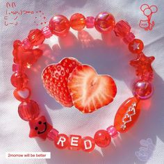 Beaded Braclets, Beaded Stuff, Red Bracelet, Kandi Bracelets, Diy Bracelet Designs, Red Bracelets