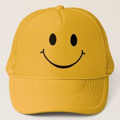 Happy Face hat, Adult Unisex, Size: One size, Yellow and Yellow Baseball Hat Style, Face Cap, Happy Show, Happy Smiley Face, Mens Hats Fashion, Pork Pie Hat, Floppy Hats, Personalized Hats, Funny Hats