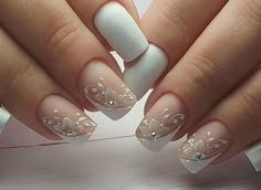 Unghie Sfumate, Easy Wedding, Nails For Bride, Nails Design With Rhinestones, Wedding Nails For Bride, Nail Art Wedding, Bride Nails