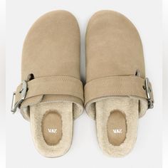 Genuine Zara New With Tag Material: Leather Upper Color: Beige Comfortable Flat Suede Clogs. Buckle Detail On Side. Faux Fur Lining To Keep Toes & Feet Toasty. Euro Size 37(6.5), 38(7.5), 39(8), 40(9) Winter Closed Toe Clogs With Textured Footbed, Beige Flat Synthetic Clogs, Winter Beige Closed Toe Clogs, Winter Clogs With Textured Footbed And Round Toe, Winter Clogs With Cushioned Footbed And Round Toe, Beige Flat Clogs With Cushioned Footbed, Beige Suede Clogs With Round Toe, Beige Clogs With Textured Footbed And Flat Heel, Winter Suede Clogs With Textured Footbed