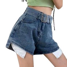 Bring out the urbane-inspired look of your summer wardrobe with our 2023 Summer Collection Inside Out Pocket Denim Shorts! With a high-waisted silhouette. wide-leg cut. and rock-washed finish. it's the perfect combination of couture trend and vintage charm. Plus. the front zipper and button closure ensures a snug. secure shape.Make a Statement Street Style: Show off your laid-back-inspired mode with these chic denim shorts. perfect for any season. Wide-Leg Cut: Flaunt a high-waisted silhouette. Trendy Bottoms With Built-in Shorts, Trendy Cotton Jeans With Built-in Shorts, Trendy High Rise Summer Jeans, Trendy High Rise Jeans For Summer, High Waist Jean Shorts For Streetwear With Belt Loops, High-waisted Jean Shorts For Streetwear, Trendy Wide Leg Summer Jeans, Trendy Summer Jeans With Pockets, Summer Trendy Jeans With Pockets