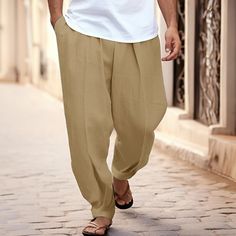 Season:Spring  Summer; Fabric:100% Cotton; Gender:Men's; Style:Basic,Fashion; Occasion:Holiday,Daily,Casual; Fit Type:Regular Fit; Function:Breathable,Comfort; Waistline:Mid Waist; Pattern:Plain; Design:Pleats,Front Pocket; Brand:OUKU; Pants Type:Trousers,Tapered Carrot Pants,Beach Pants,Summer Pants; Fly Type:Button; Front page:FF; Listing Date:07/11/2023; Hips:; Length:; Waist:; Fit US Size:null; Fit UK Size:null; Fit EU Size:null Carrot Pants, Mens Linen Pants, Basic Fashion, Cotton Linen Pants, Funky Outfits, Pants Summer, Style Basic, Mens Linen, Cotton Fashion