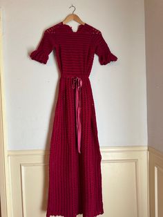 Vintage 1960s Raspberry RedHand Knit Maxi Dress with Flutter Sleeves - French Chic  Bust: 34-36 inches  Waist: 27 inches  Hips: 46 inches  Shoulders: 16 inches Sleeves: 9 inches  Length: 58.5 inches  Condition: EXCELLENT  Label: no label, from London Dress With Flutter Sleeves, Knit Maxi Dress, French Chic, Maxi Knit Dress, Flutter Sleeves, Vintage 1960s, Dress Clothes For Women, Flutter Sleeve, Favorite Outfit