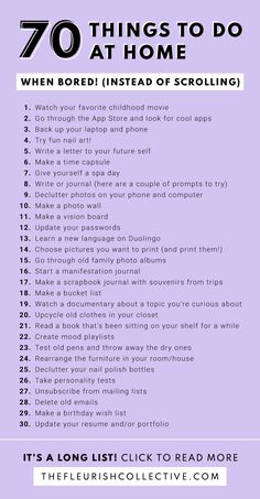 70 Productive Things To Do When You're Bored | The Fleurish Collective Instead Of Scrolling, Productive Activities, Patras