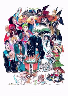 an anime poster with many different characters