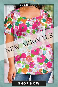 Multicolor Plus Size Square Neck Ruched Shoulder Short Sleeve Top Casual Ruched Multicolor Tops, Casual Multicolor Ruched Top, Multicolor Ruched Tops For Summer, Multicolor Ruched Tops For Vacation, Top Plus Size, Clothing Plus Size, Color Pick, Short Sleeve Top, Plus Size Tops