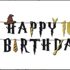 happy birthday banner with harry potter hat and tie