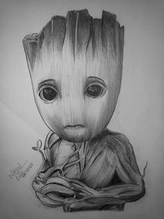 a pencil drawing of a baby groote