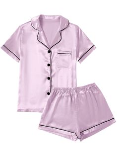 PRICES MAY VARY. 95% Polyester, 5% Spandex Imported Pull On closure Hand wash or machine wash. Do not bleach. Material: Pajama set is made of Premium 95%Polyester+5%Spandex satin fabric.Ultra soft silk pajamas for women, lightweight and Skin-friendly. Features: 2 Piece Pajama Set featuring classic sleepwear style.Short sleeve sleepwear with notch collar,button front pajamas shirt and one chest pocket design. Pajama shorts for women with soft elastic waist that fits for any body size and makes re Bride Pajama, Pijamas Women, Silk Pajamas Women, Classic Pajamas, Silk Pajama Set, Cute Pajamas, Satin Pyjama Set, Sleepwear & Loungewear, Satin Pajamas