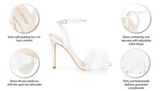 Ivory Double Ankle Strap Feather Bridal Shoes | Bella Belle Shoes With Feathers, Feather Heels, Shoes Bride, Wedding Shoes Bride, Shoe Size Conversion, Ankle Straps, Ivory Color, Chic Wedding, Bridal Shoes