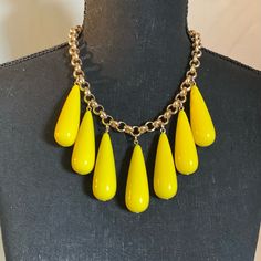 Never Used. Statement Necklace, Bold Color Yellow Necklace, Office Wear Bold Statement Necklaces, Double Chain Necklace, Yellow Necklace, Chunky Chain Necklaces, Double Strand Necklace, Beaded Statement Necklace, Station Necklace, Long Pendant, Rhinestone Bead