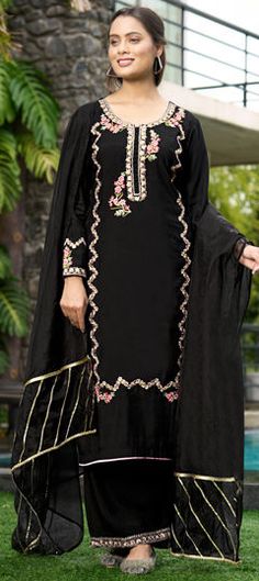 Black and Grey color Salwar Kameez in Art Silk fabric with Embroidered, Thread work Black Salwar Kameez With Intricate Embroidery For Wedding, Black Embroidered Lawn Suit For Eid, Festive Black Lawn Suit With Dabka Work, Black Lawn Suit With Dupatta For Eid, Black Elegant Lawn Suit With Traditional Drape, Black Unstitched Lawn Suit With Intricate Embroidery, Designer Eid Black Lawn Suit, Festive Semi-stitched Black Lawn Suit, Black Palazzo Set With Intricate Embroidery For Diwali