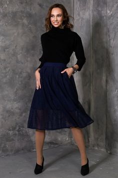 Dark Blue Skirt, Lace Skirt, Women Skirt, Plus Size Clothing, Navy Blue Skirt, High Waist Skirt, Loo Lace Full Pleated Skirt, Relaxed Lace Midi Skirt, Lace Flared Skirt With Lining, Lace Lined Flared Skirt, Blue Midi Skirt With Pockets, Blue Flared Tulle Skirt, Blue Flared Skirt With Pockets, Elegant Navy Full Skirt, Elegant Blue Tulle Skirt