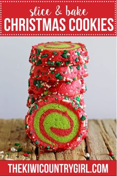 christmas cookies stacked on top of each other with sprinkles in the middle