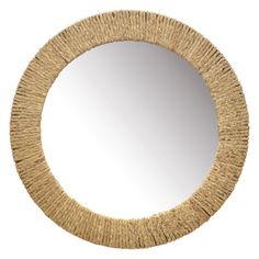 a round mirror that is made out of straw