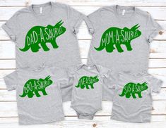 Family Dinosaur Shirts, Matching Family set. Our designs are made with quality commercial grade materials and pressed with a professional commercial heat press for long lasting wear. Ordering made easy. ➜1. Chose your your desired size and quantity from the drop down checkout menus. ➜2. Add to cart ➜3. Make your payment, either by paypal, credit or debit card. ➜4. Submit your order! We strive to give you a great product. Every item is made to order and unique. Designs may differ slightly in plac Dinosaur Shirts, Construction Birthday Shirt, Dinosaur Family, First Birthday Shirts, Dinosaur Shirt, Dino Party, Construction Birthday, Dinosaur Kids, Family Set