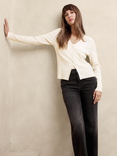 Ribbed Cardigan | Banana Republic Factory Versatile V-neck Cardigan With Button Closure, Casual V-neck Sweater With Button Cuffs, Classic V-neck Cardigan With Button Cuffs, Chic V-neck Cardigan With Button Cuffs, Elegant Ribbed Button-up Cardigan, Elegant Long Sleeve V-neck Sweater With Button Closure, Classic Ribbed V-neck Cardigan, Classic V-neck Ribbed Cardigan, Knit Cardigan With Button Cuffs And Long Sleeves