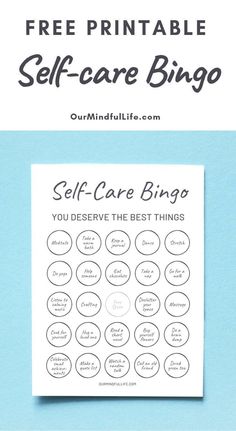 the self care bingo game is shown on a blue background