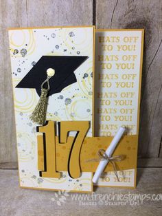 a graduation card with the number 17 on it and a graduate's cap attached to it