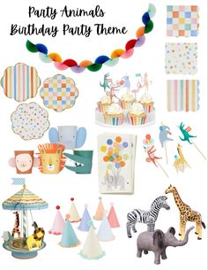 an animal themed birthday party with cupcakes, cake toppers and other decorations