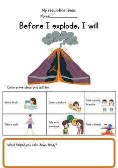 an activity sheet for children to learn how to describe volcanos and what they are doing