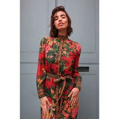 Olive Floral Long Sleeve Belted Shirt Midi Dress In Dark Orange & Green Dress | Raishma | Wolf & Badger Shirt Midi Dress, Ladies Day Dresses, Olive Dress, Orange And Green, Dark Orange, Midi Shirt Dress, Mixing Prints, Dress C, Independent Designers Fashion