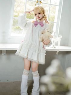 ❤︎ 【Reservation Item】Ruffle Long Bunny Ear Big Bow Hooded Girly One Piece❤︎ White Long Sleeve Kawaii Dress, White Harajuku Dress With Doll Collar, Harajuku Style Long Sleeve Winter Dress, Winter Harajuku Long Sleeve Dresses, Winter Long Sleeve Harajuku Dress, Cute Doll Collar Winter Dress, Cute Winter Dress With Doll Collar, Harajuku Style Ruffled Winter Dress, Harajuku Winter Dress With Ruffles