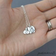 Hand Stamped Double Heart Sterling Silver Jewelry, Silver Metal Jewelry For Anniversary Gift, Sterling Silver Heart Charm Necklaces With Initials, Sterling Silver Hand Stamped Heart Charm Necklace, Nickel-free Double Heart Necklace For Anniversary, Hand Stamped Heart Sterling Silver Charm Necklace, Double Heart Stainless Steel Necklace For Anniversary, Personalized Double Heart Metal Jewelry, Silver Adjustable Heart Necklace For Wedding