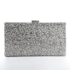 47717549474123 Luxury Elegant Diamante Clutch, Luxury Silver Clutch For Party, Luxury Silver Evening Bag With Bling, Silver Glamorous Evening Bag For Party, Metallic Silver Rectangular Evening Bag, Silver Rectangular Bags For Party, Glamorous Silver Glitter Clutch, Silver Rectangular Party Bags, Formal Metallic Silver Rectangular Bag